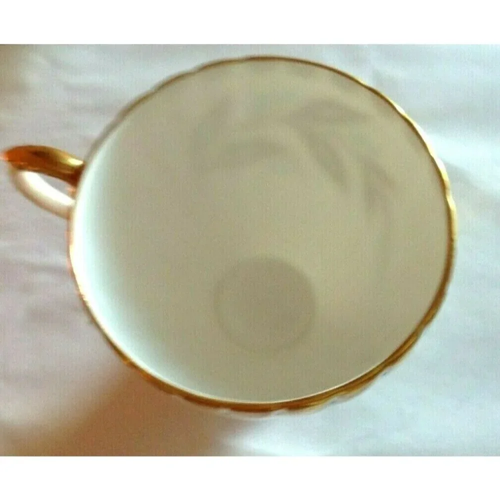 Vintage Royal Grafton – Bone White with Gold Floral & Teal Dots Tea Cup & Saucer